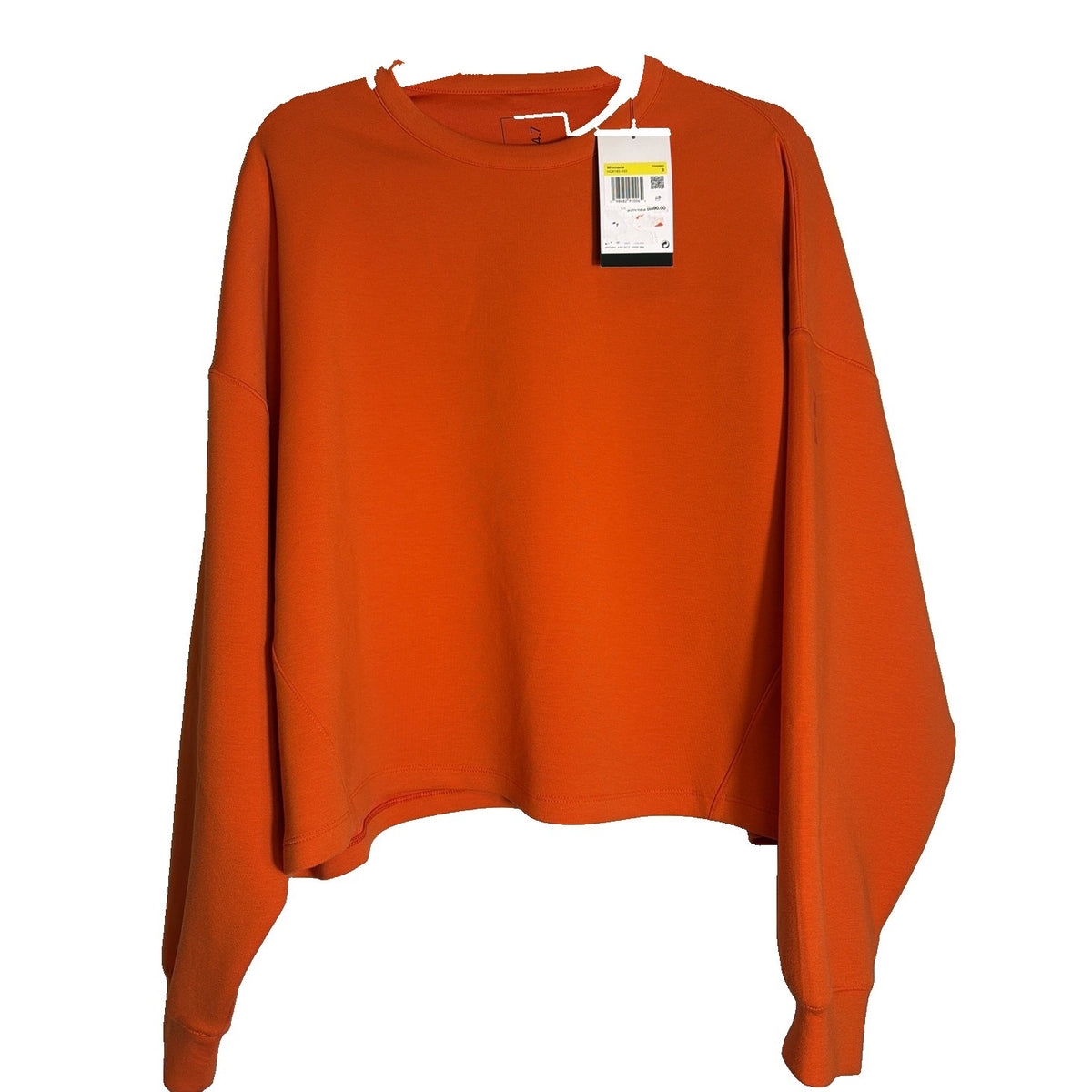 Nike 24.7 women's oversized cropped orange sweatshirt, crewneck style, size small, new with tags.