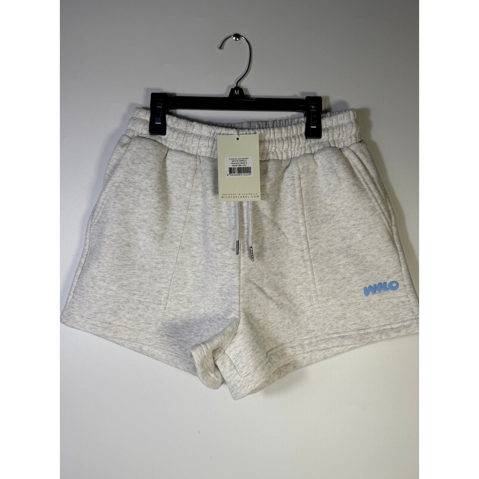 White marle fleece jog shorts for women by WILO, size M, with a comfortable fit and casual style.