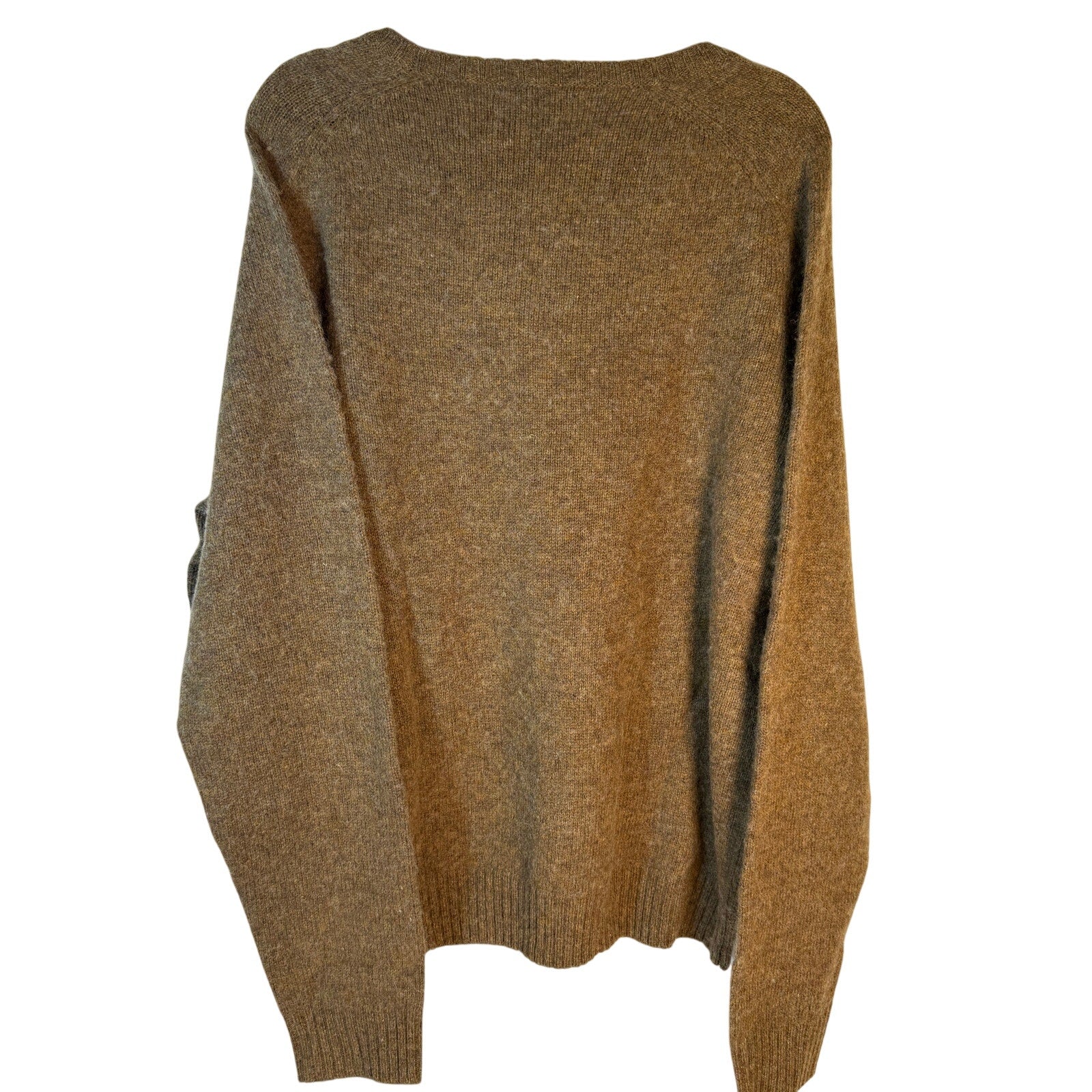 Polo Ralph Lauren men's brown crewneck wool sweater, aviator style, shown flat with ribbed cuffs and hem, size XXL, new with tags.