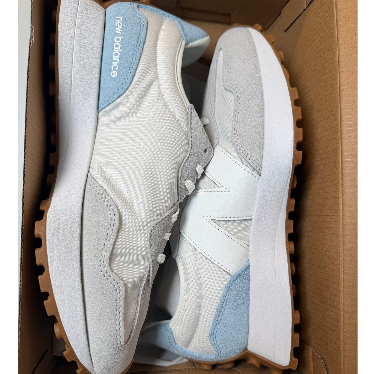 Adidas New Balance 327 sneakers in Reflection Bright Grey, women's size 9 and men's size 7.5, featuring casual athletic design.