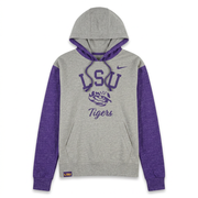 Nike LSU Tigers grey and purple collegiate logo hoodie, size S, with Nike branding and LSU team emblem on the front.