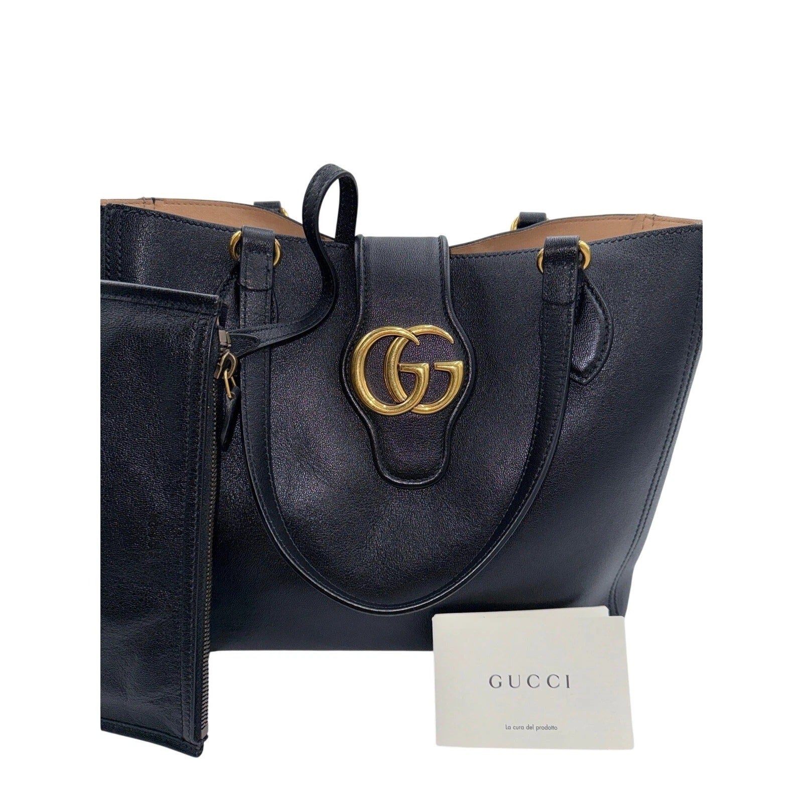 Gucci GG Dahlia Tote – Black Leather – Gold Double G Hardware