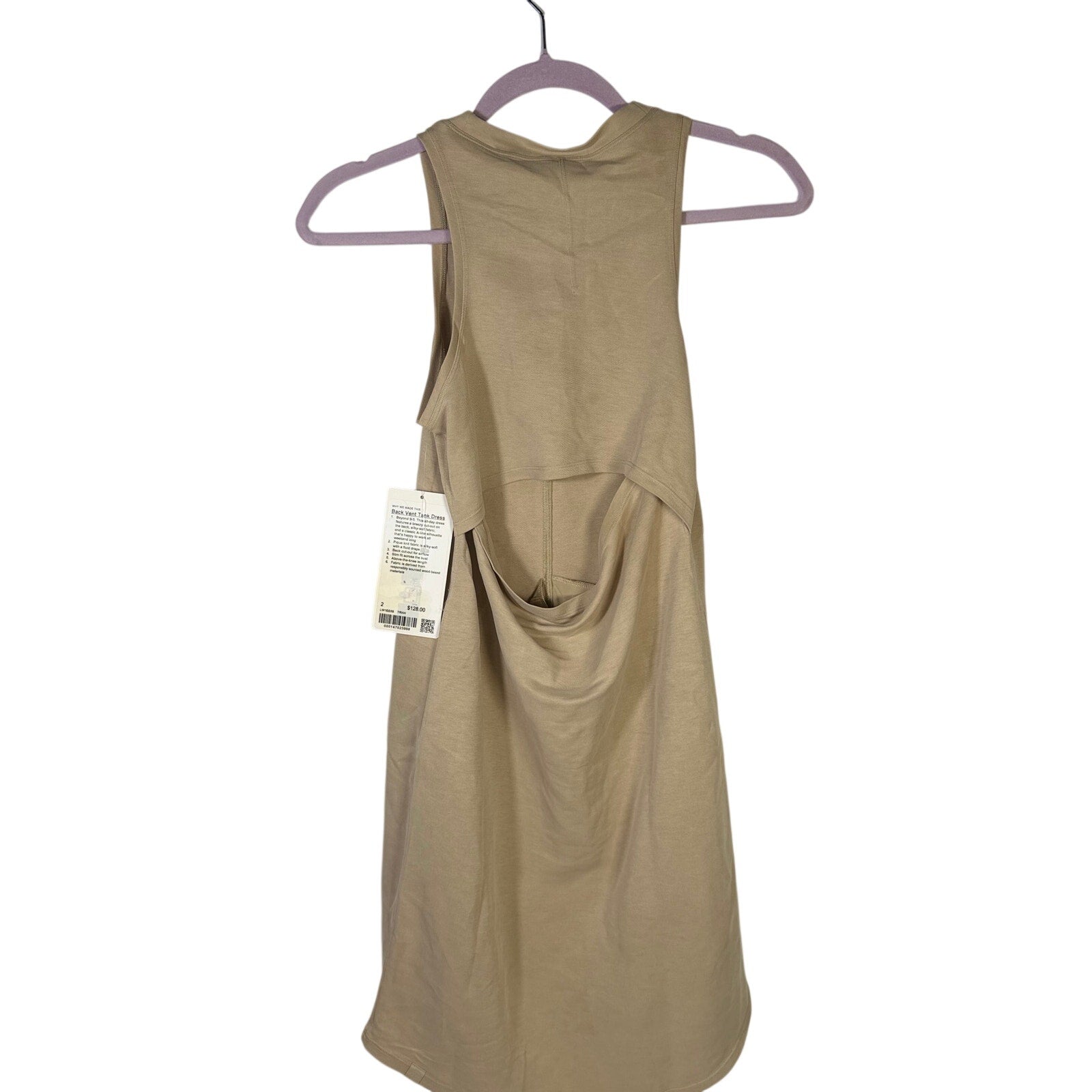 Lululemon Back Vent Tank Dress for women, size 2, beige with open back design, casual and comfortable fit.