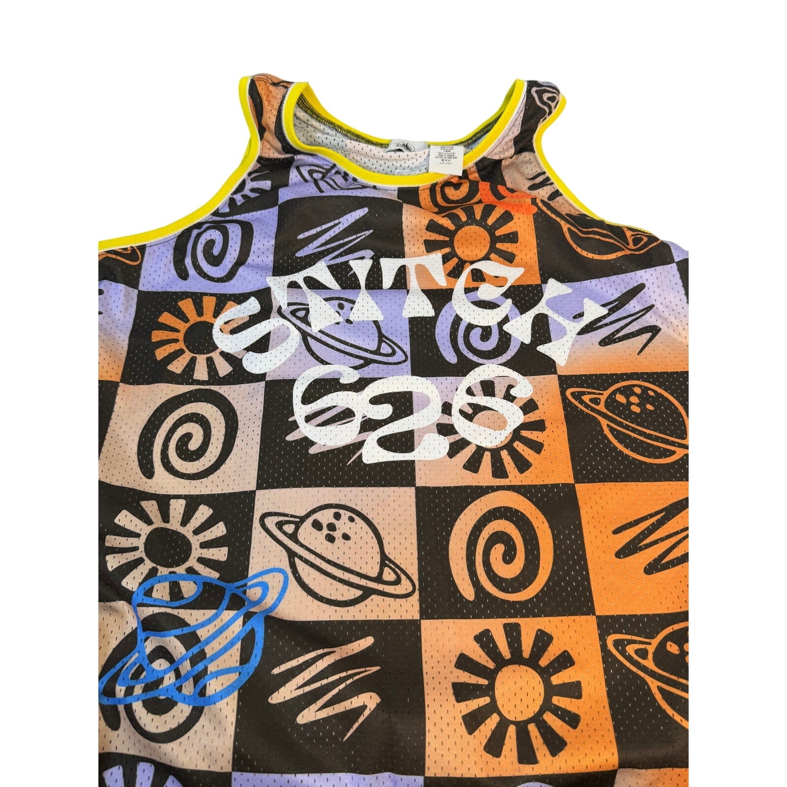 Disney Stitch 626 men's XL mesh tank top with colorful graphic design, sleeveless jersey, perfect for casual wear.