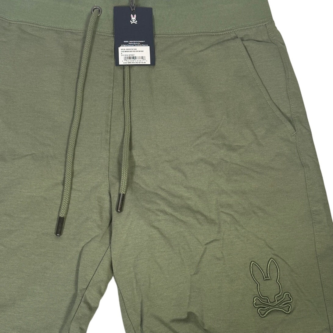 Psycho Bunny men's green Levanto embroidered French terry shorts, size small, new with tags, casual athletic style.