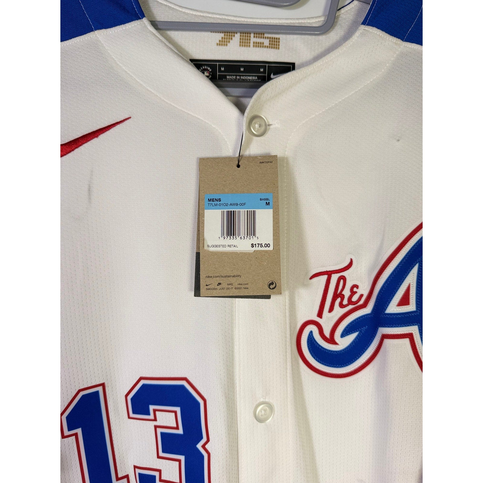 Nike Atlanta Braves Ronald Acuña Jr. #13 MLB limited men's jersey, front view with team logo and player name.