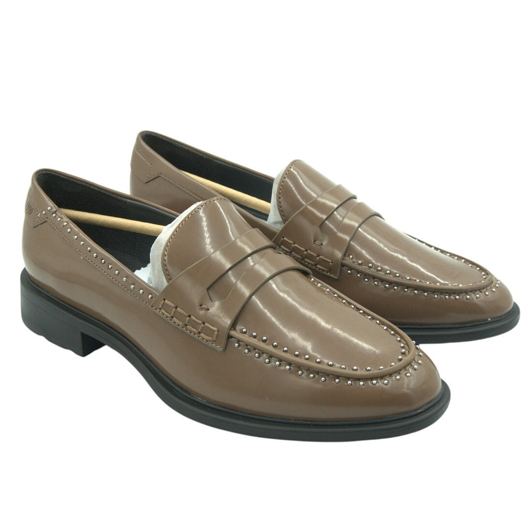 Brown Franco Sarto A-Eden studded flats for women, size 9M, with pointed toe and decorative stud accents.