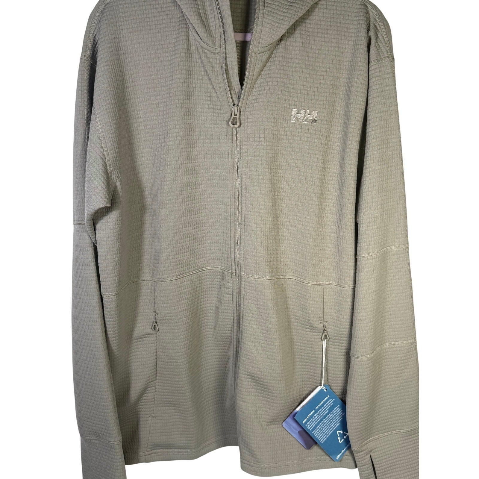 Helly Hansen men's Evolved Air hooded midlayer jacket in Terrazzo color, size XL, showing the front view with hood and zipper.