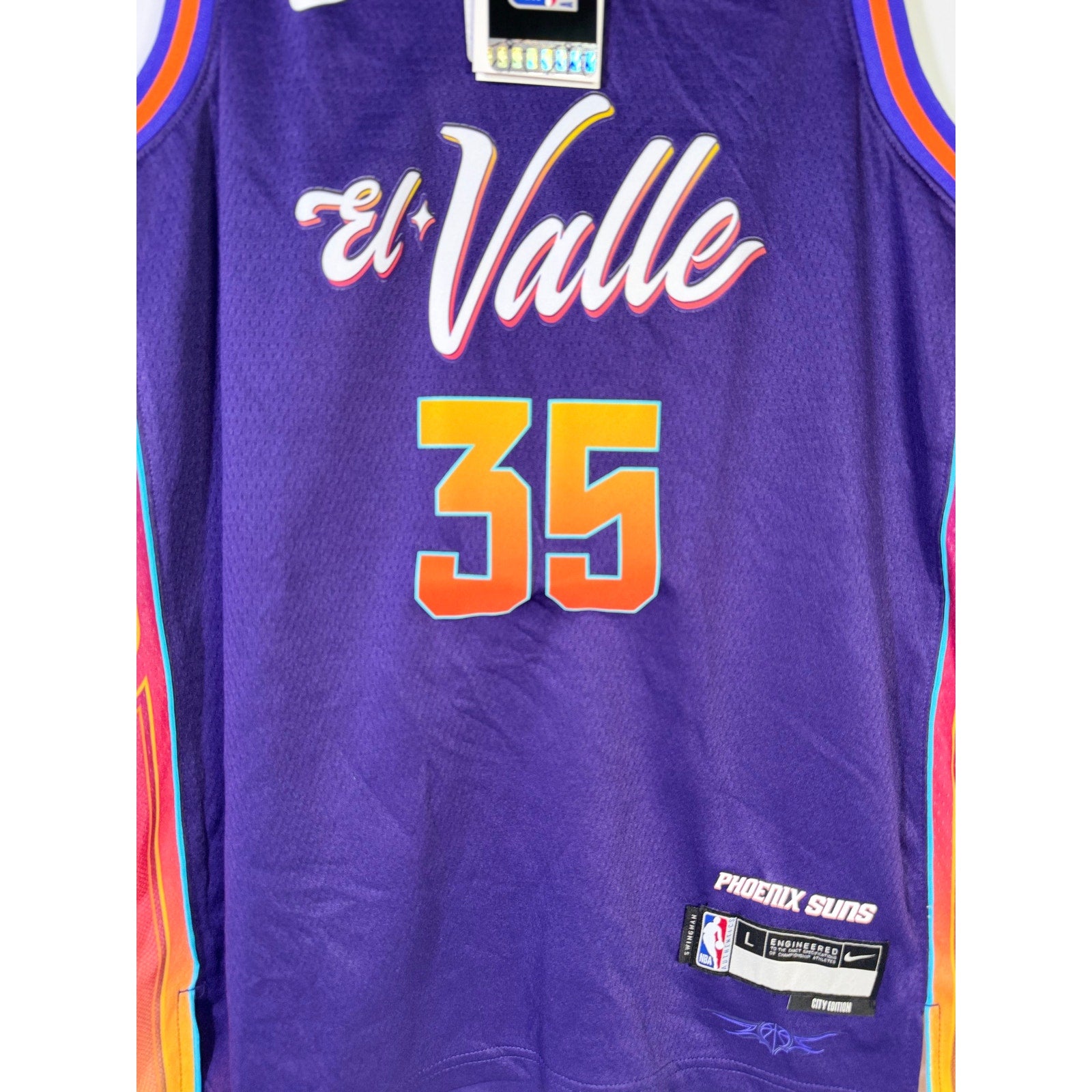 Nike Phoenix Suns Kevin Durant #35 City Edition youth jersey in size L 14/16, featuring team colors and official NBA branding.
