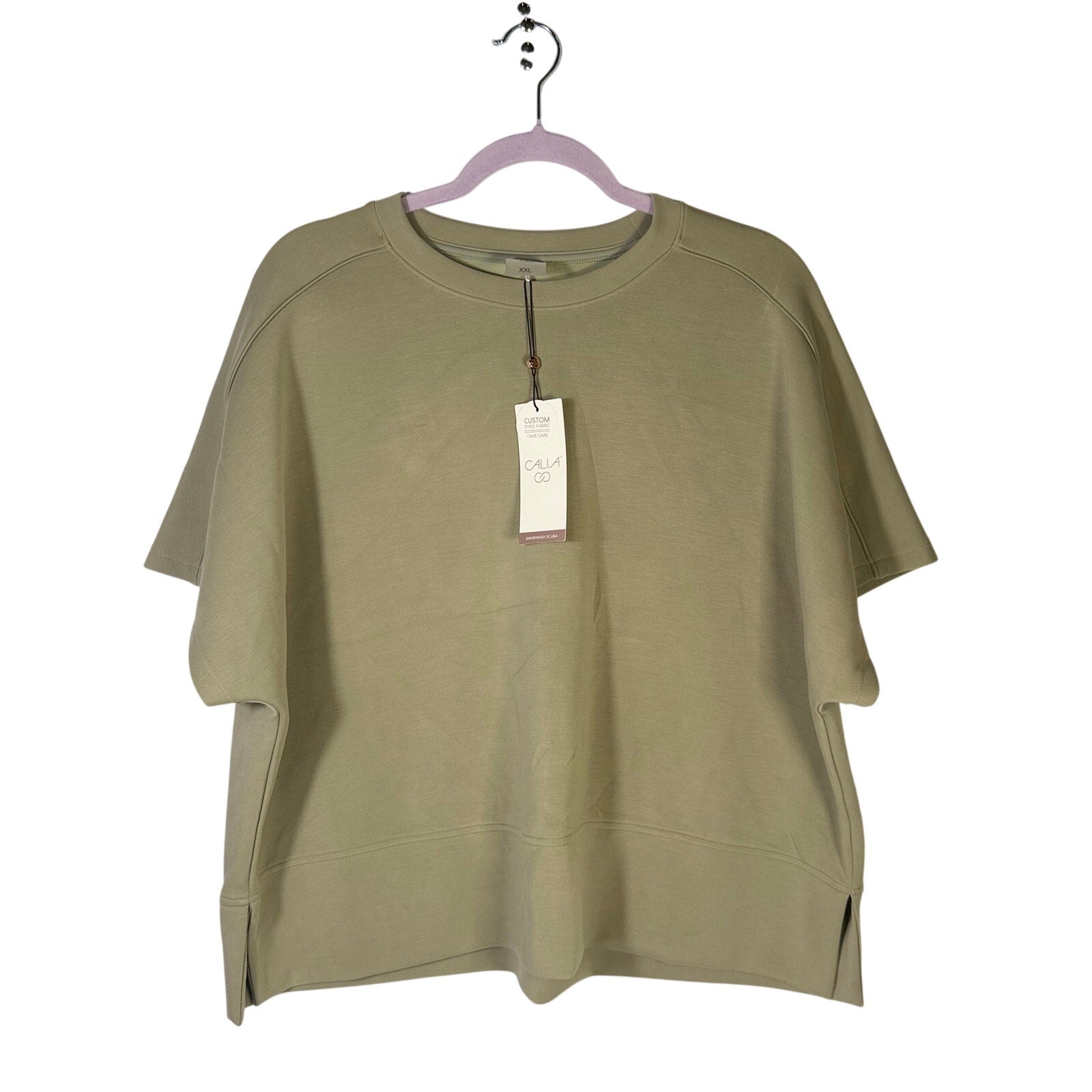 CALIA Women’s Sandwash Short Sleeve Pullover in Ground Fennel, XXL size, showing soft fabric and relaxed fit.