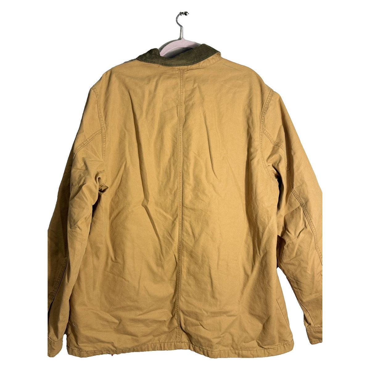Alpine Design men's XL flannel-lined canvas chore jacket in brown khaki, showing the durable fabric and classic design.