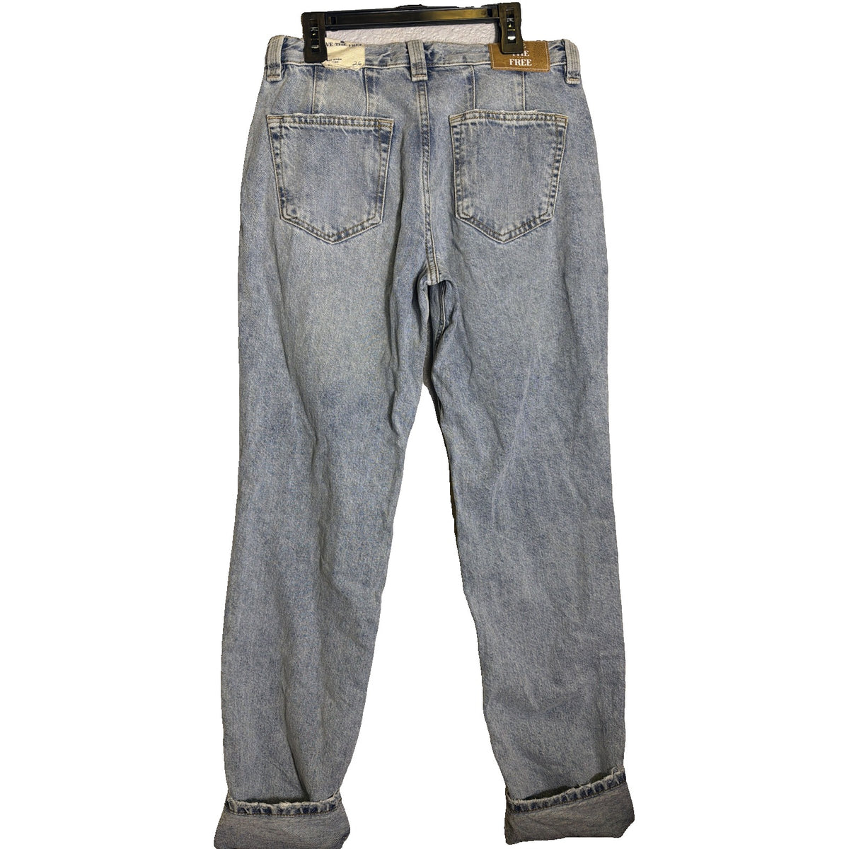Light wash We The Free Free People CRVY Siren Rise straight leg jeans for women, size 26, shown on a model.