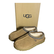 UGG Tasman Slippers 5955 in chestnut color, women's size 9, featuring plush sheepskin lining and slip-on style.