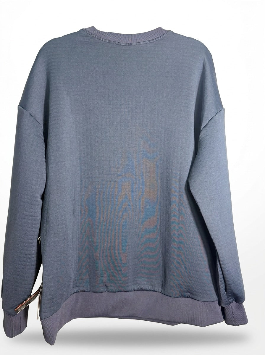Men's Obermeyer Explorer Tech Crew Pullover in Blue Nights, medium size, featuring a comfortable, technical fabric and casual fit.