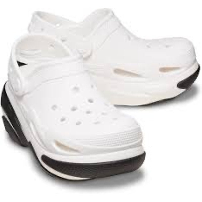 Crocs Bubble Crush White Platform Clogs for women and men, size 10 women / 8 men, stylish casual sandal with chunky sole.