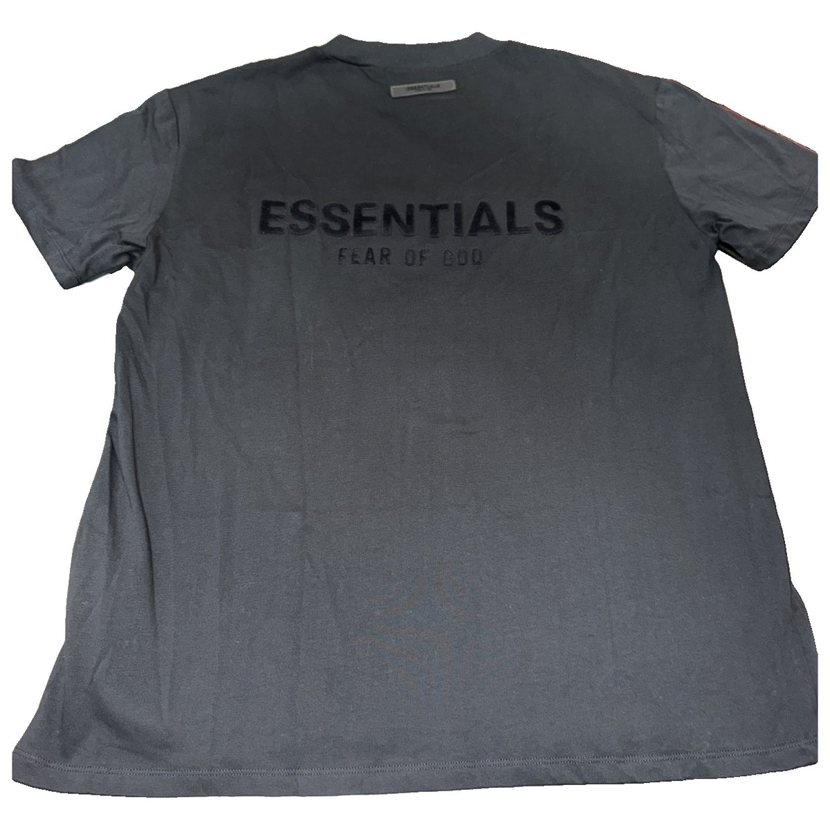 Black Essentials Fear of God logo T-shirt for men, size M, featuring a simple front graphic and classic fit.