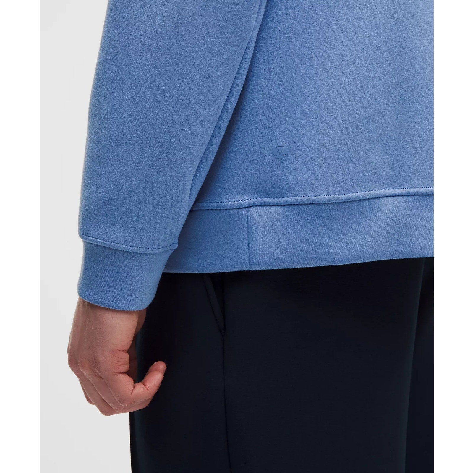 Men's Lululemon Smooth Spacer Quarter Zip sweatshirt in small size, blue color, featuring a quarter zip and comfortable fit.