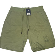Psycho Bunny Men’s Levanto embroidered French terry shorts in green, size small, with visible logo and stitching details.