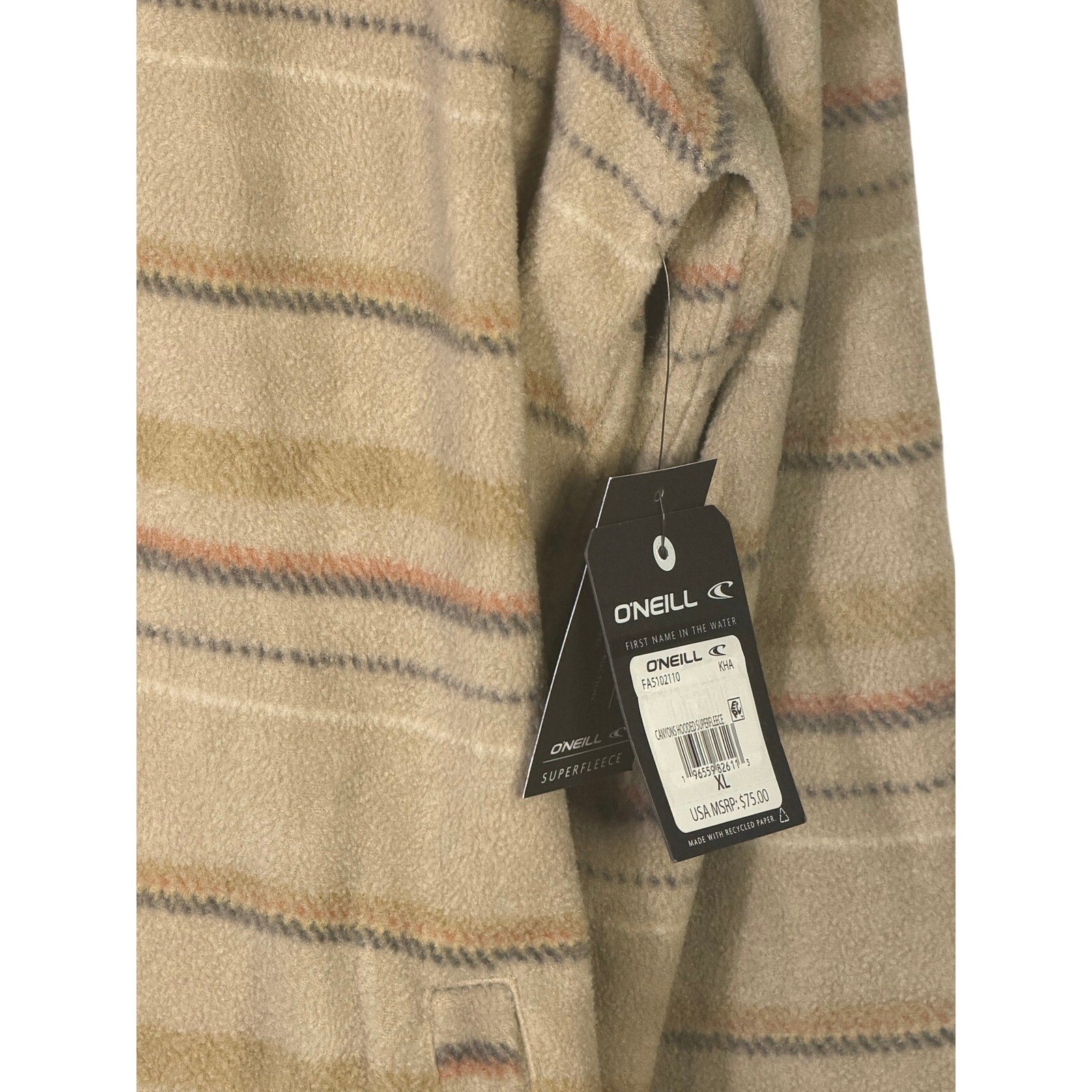 O’Neill Men’s Canyon Hooded Superfleece Shirt Jacket in beige, size XL, featuring a hood and fleece fabric, front view.
