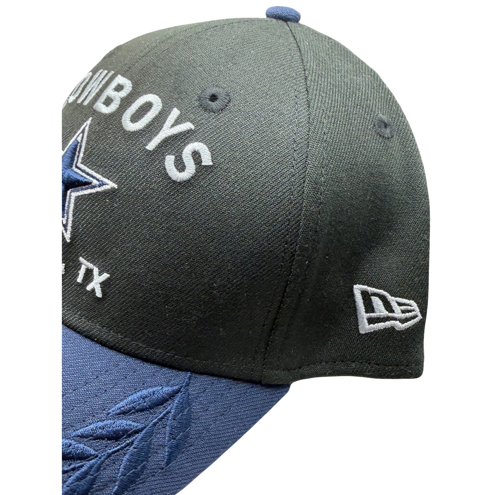 New Era Dallas Cowboys NFL black and navy embroidered star hat cap, one size, featuring team logo and stylish design.