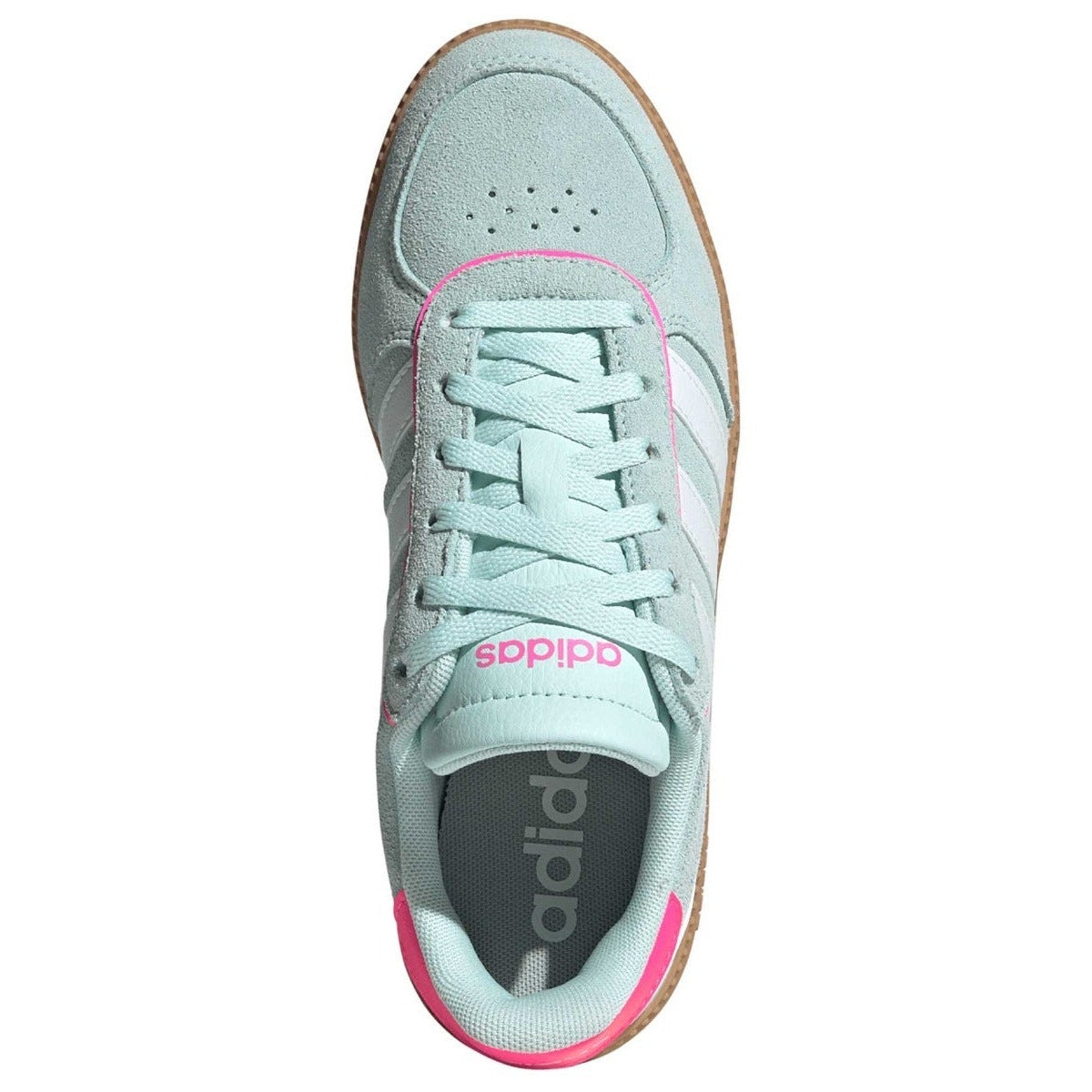 Adidas Breaknet Sleek women's sneakers in mint and pink, size 7, new, showing the stylish side view of the shoes.