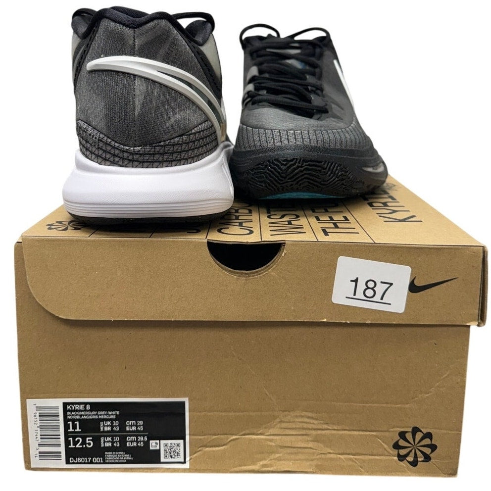 Nike Kyrie Infinity 8 “Orca” basketball shoes in black and white, men's size 11, featuring sleek design and Nike branding