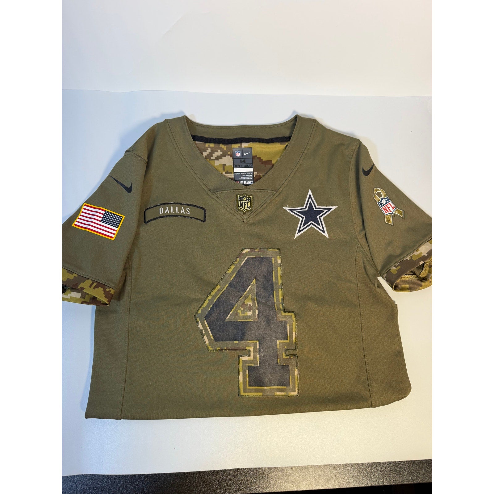 Nike Dallas Cowboys Dak Prescott #4 Salute to Service Jersey – Men's Medium – Green
