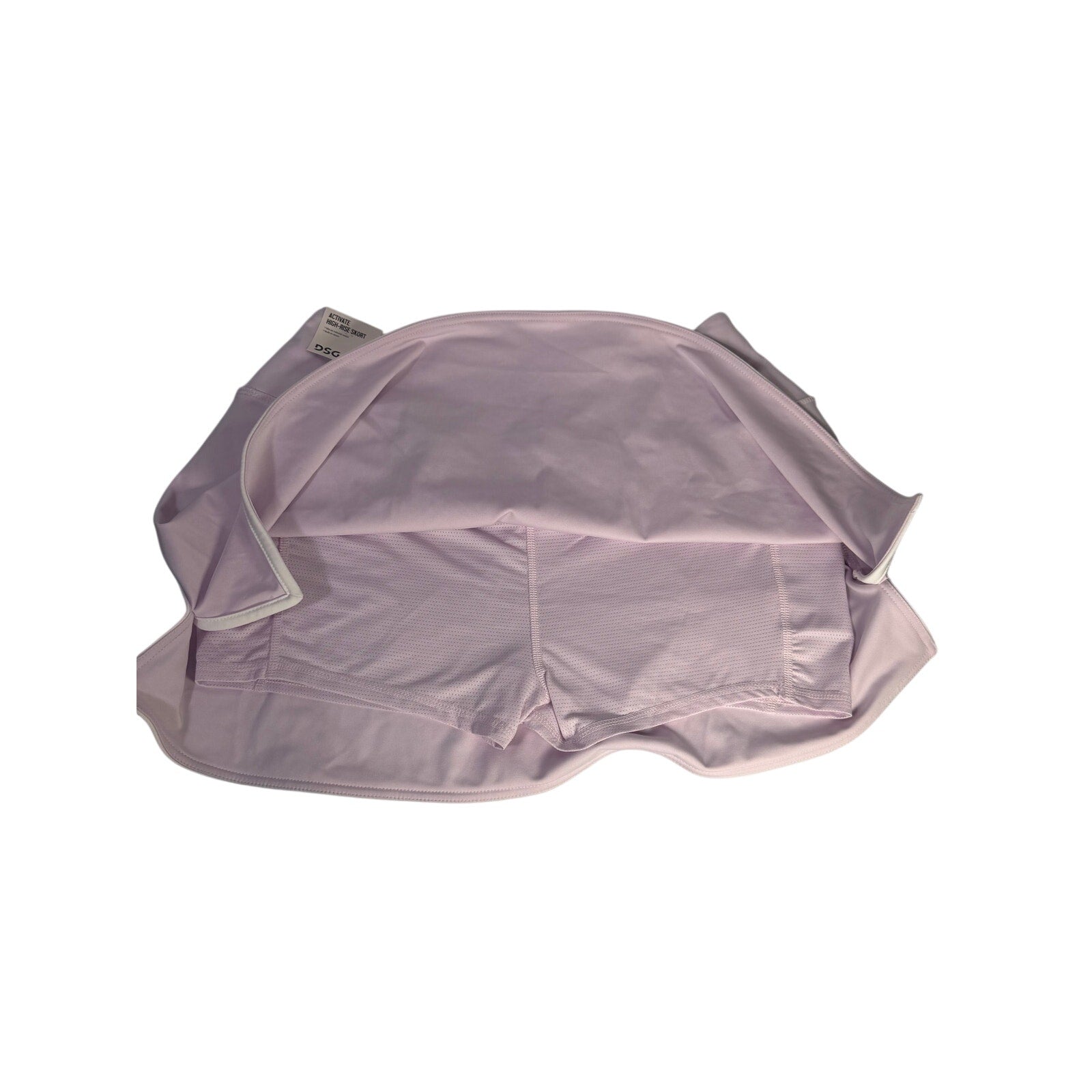 DSG Women’s Activate high-rise lavender skort with built-in shorts, size large, featuring a sporty and comfortable design.