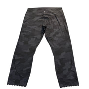 Lululemon Athletica women's Capri leggings in size 14, Deep Coal Camo black and grey, shown on a model.