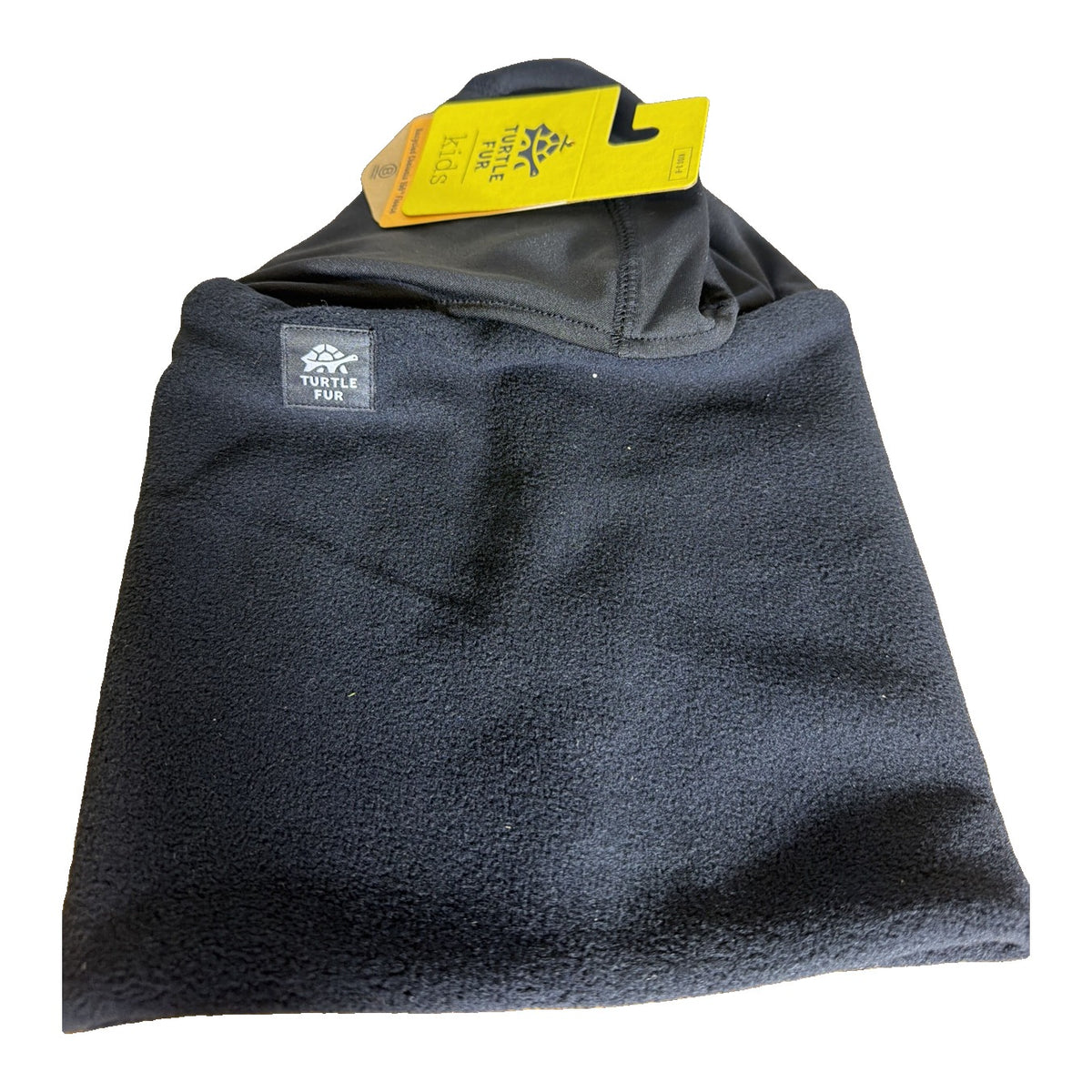 Kids Turtle Fur fleece hood balaclava in black, made from recycled Chelonia 150 fleece, designed for children ages 3 to 6.