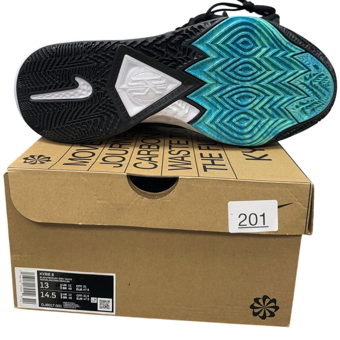 Nike Kyrie Infinity 8 “Orca” men's basketball shoes in black and white, featuring sleek design and Nike branding.