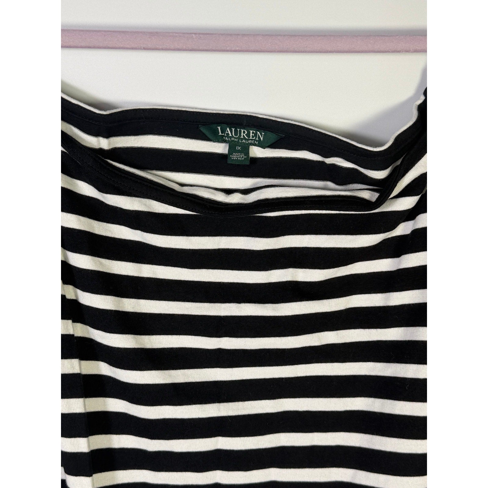 Lauren Ralph Lauren women's black and white striped flutter sleeve dress, size 1X, with a flowing silhouette and stylish design.