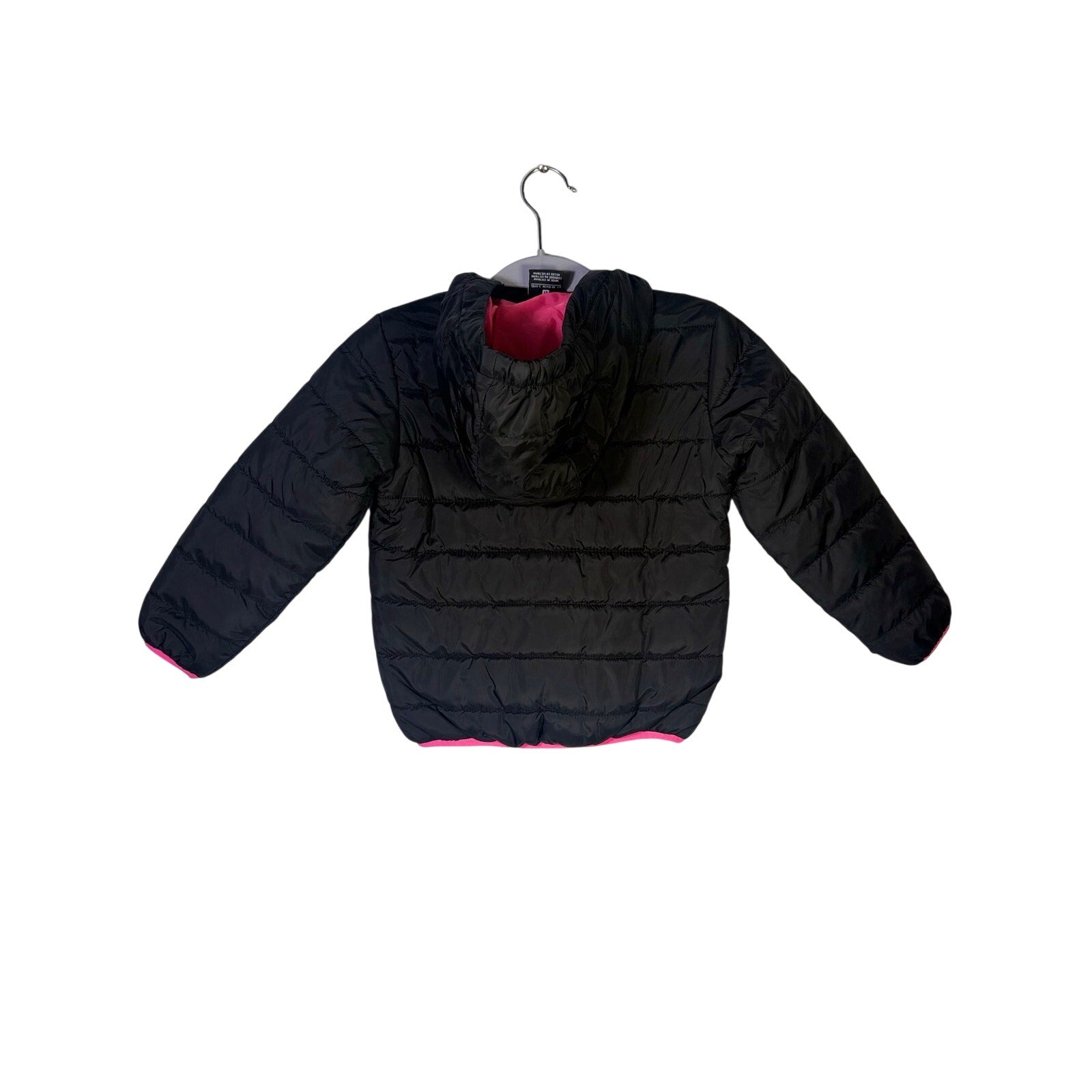Nike toddler girls' black and pink hooded puffer jacket, size 4T, with visible hood and quilted design.