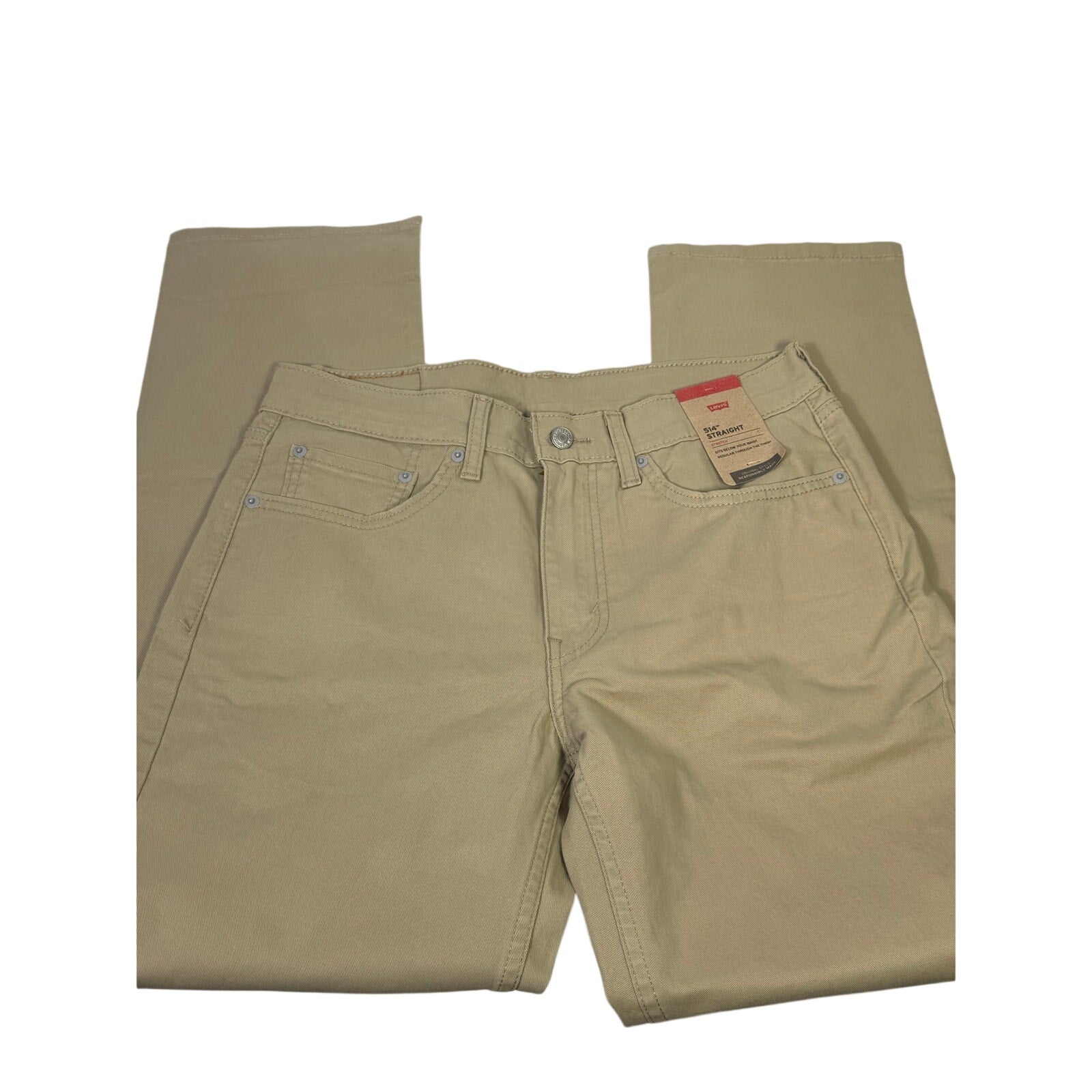 Levi’s 514 men's straight fit stretch khaki pants in size 32x30, showing the classic fit and fabric texture.