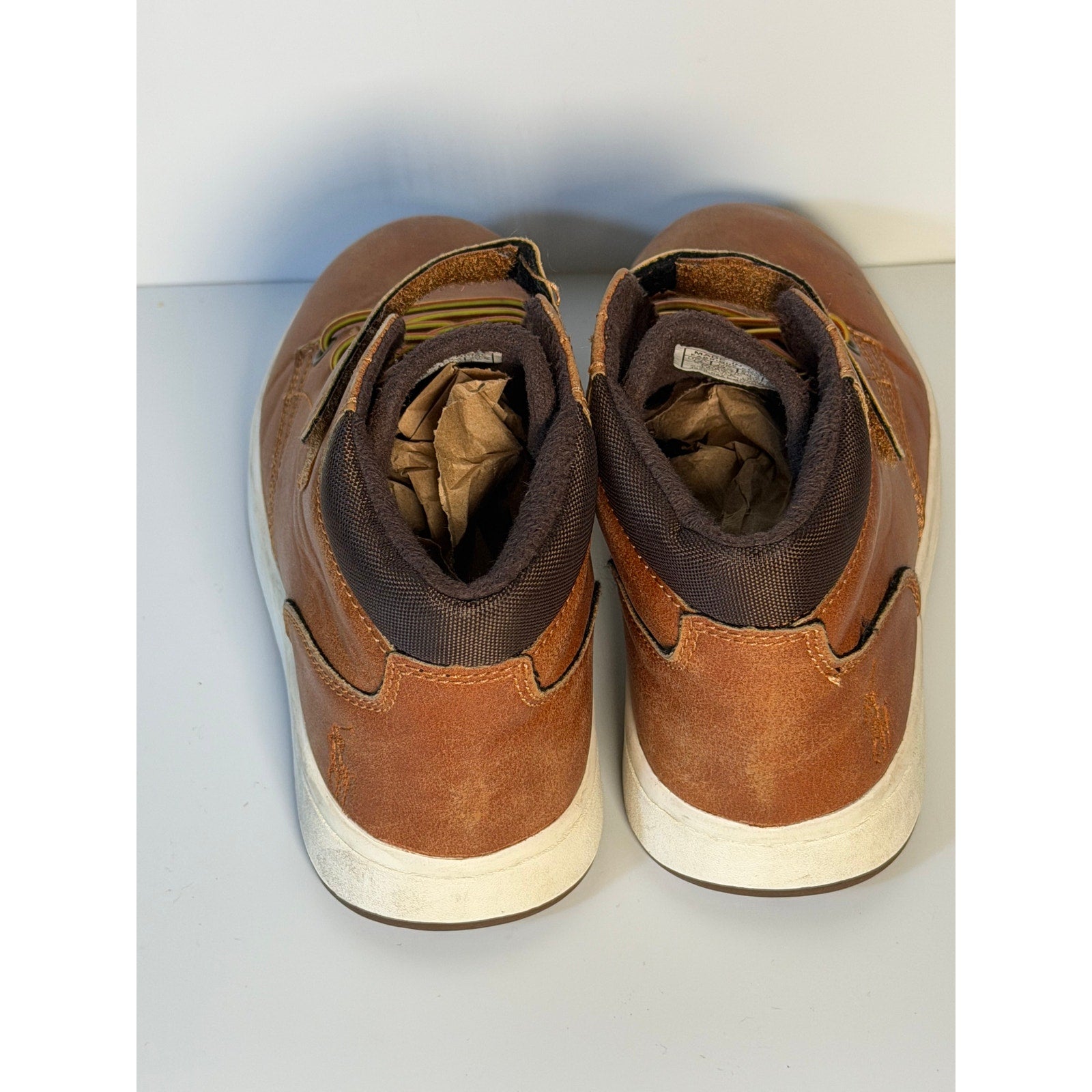 Pre-owned Polo Ralph Lauren kids' brown mid-top sneakers with hook and loop straps, size US 13C, on a white background.