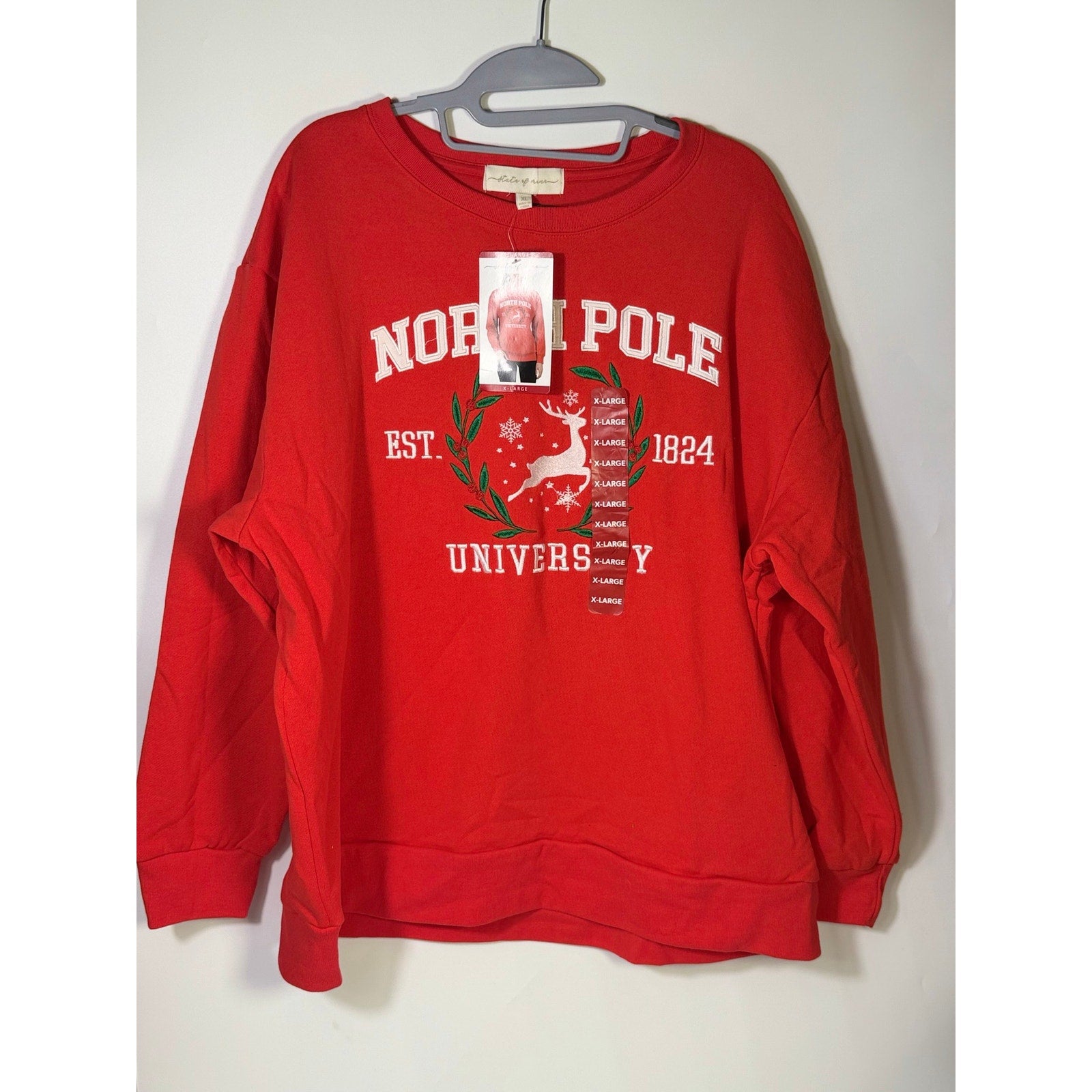 State of Mine North Pole University Christmas sweatshirt for women in XL, featuring festive holiday design and cozy fabric.