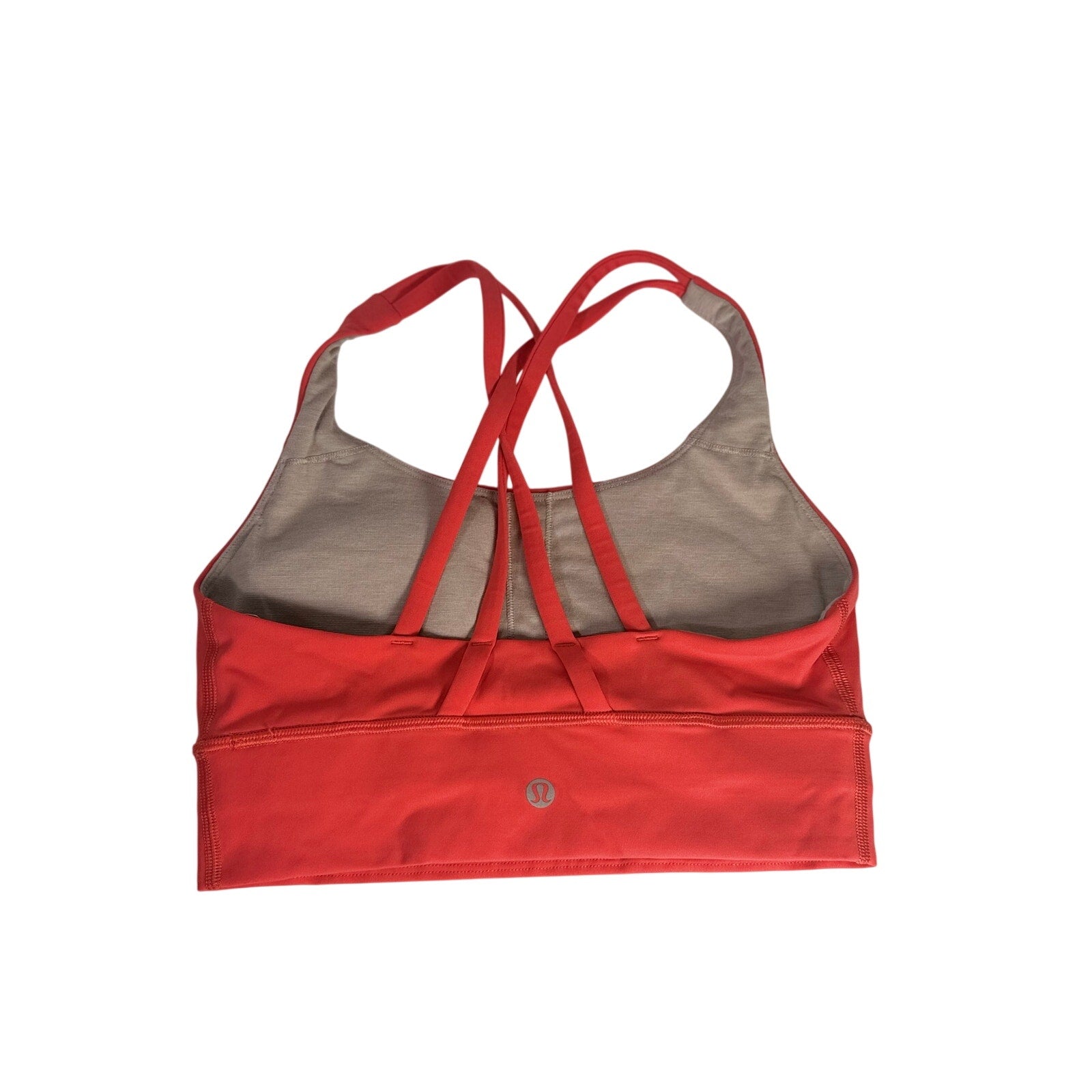 Lululemon women's coral red strappy longline sports bra with supportive design and adjustable straps, size 4.