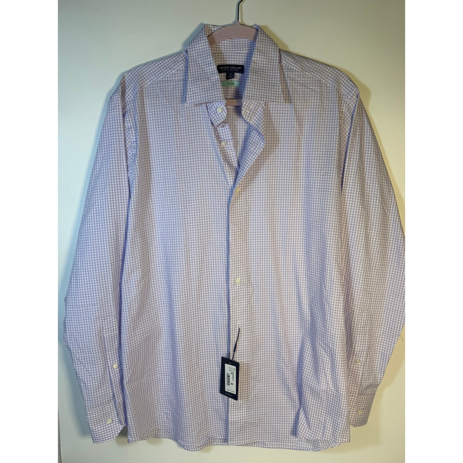 Peter Millar Crown Crafted purple check dress shirt for men, featuring a classic collar and long sleeves.