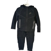 Nike Kids Tech Fleece full-zip hoodie and jogger set in black, size 7, featuring Nike branding and comfortable athletic design.