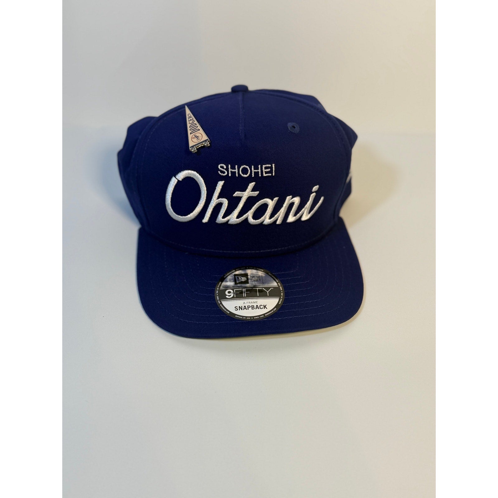 New Era 9FIFTY Shohei Ohtani Dodgers snapback hat in blue with A-frame design, front logo, and adjustable strap.