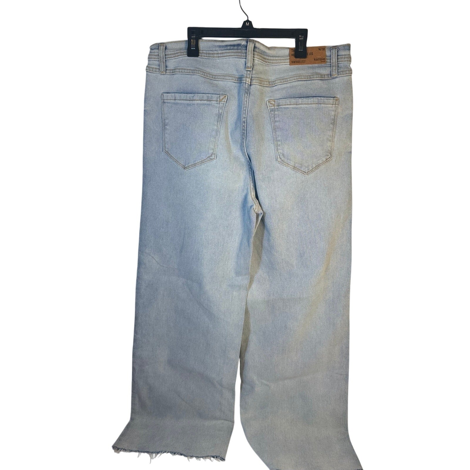 Kensie The Kayla high-rise wide-leg jeans for women, size 14/32, showing the denim’s fit and style details.