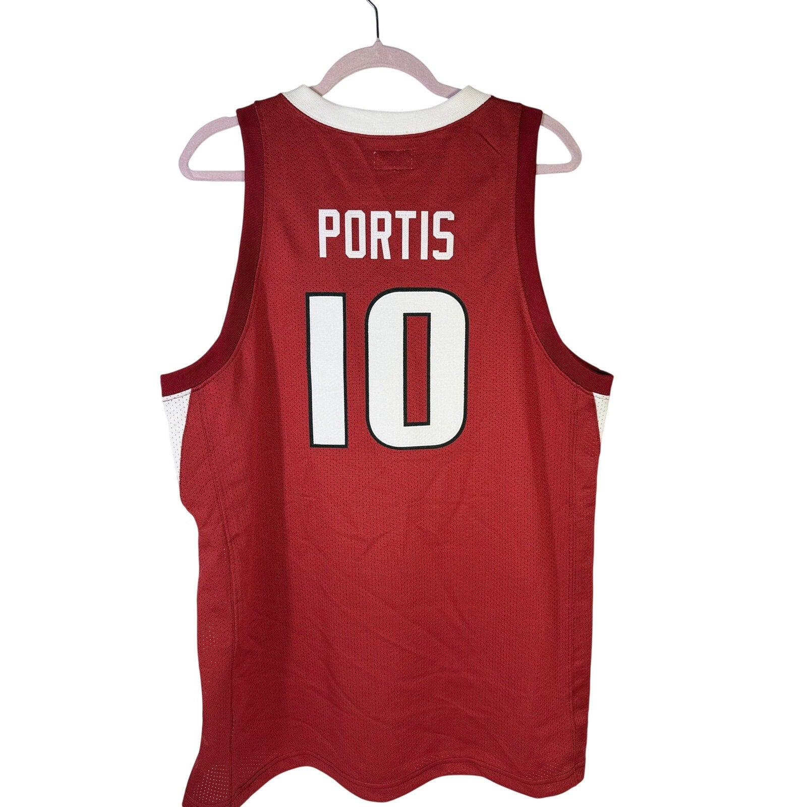 Retro Brand Arkansas Razorbacks #10 basketball jersey in red, men's large, featuring team logo and player number.