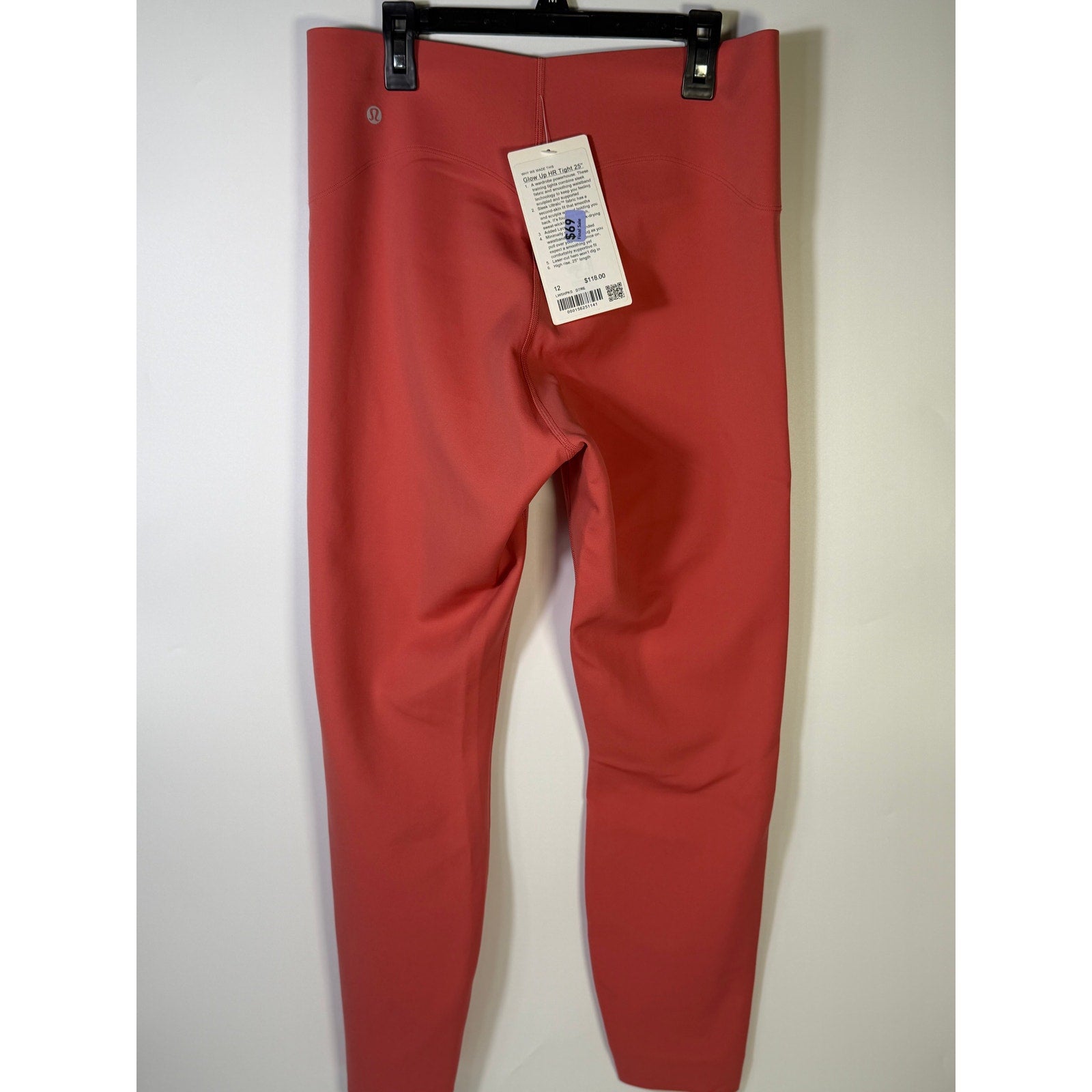Lululemon Glow Up HR Tight 25-inch women's leggings in size 12, showing the black high-rise athletic leggings with a sleek fit.