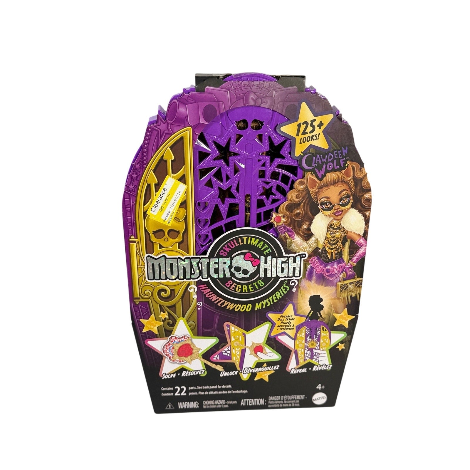 Monster High Skulltimate Secrets Clawdeen Wolf doll from Neon Frights line, with vibrant costume and accessories, new in box.