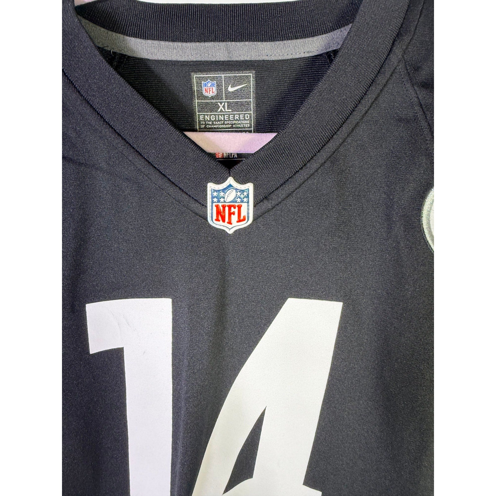 Nike NFL Pittsburgh Steelers George Pickens #14 men's game jersey, size XL, pre-owned, with team logo and player number visible.