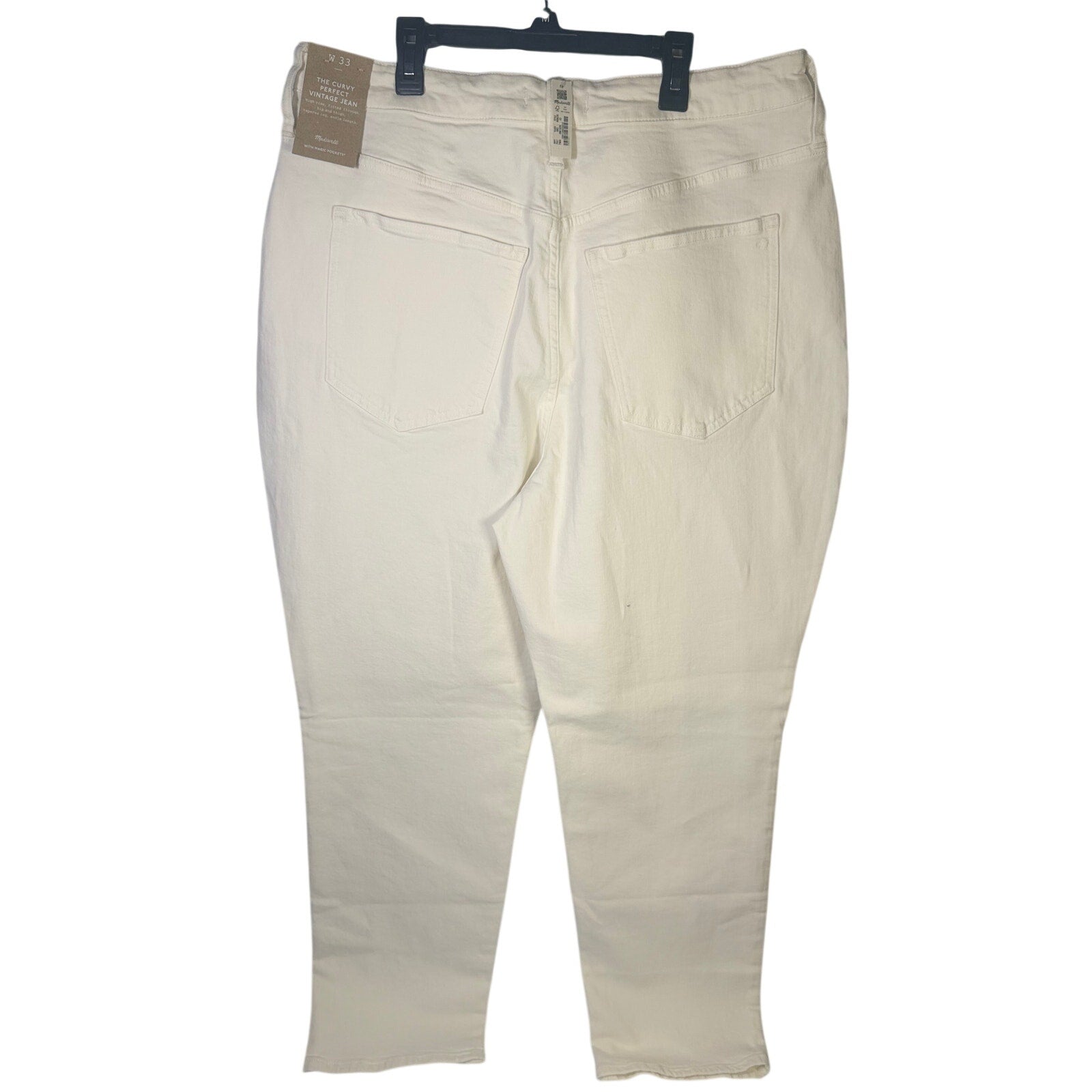 Madewell Curvy Perfect Vintage Jeans for women, high rise tapered fit in white, size 33, with visible denim fabric and classic design