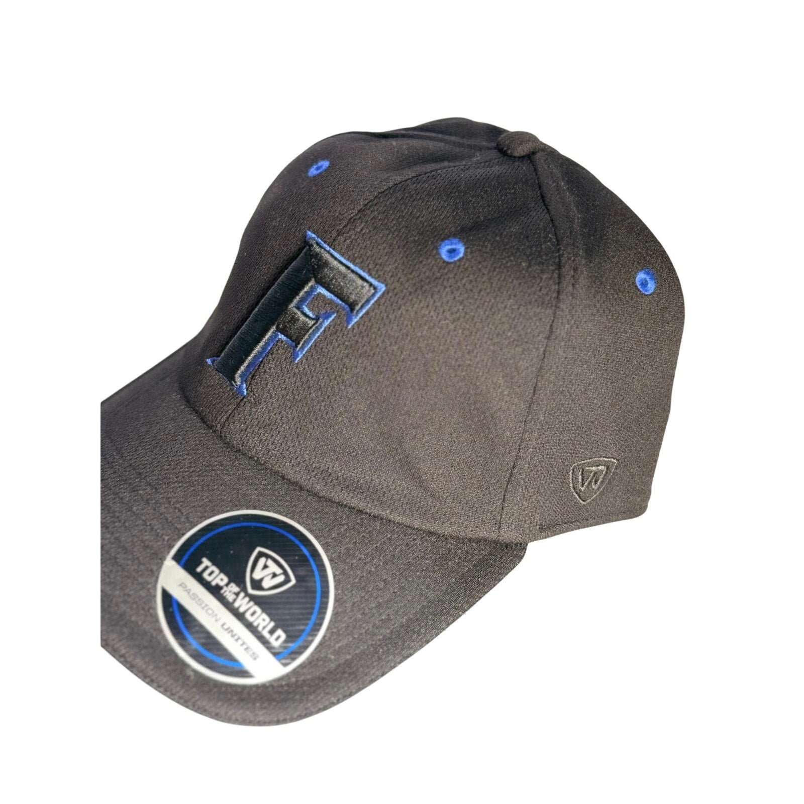 Black and blue Top of the World Florida Gators adjustable NCAA hat with team logo and structured brim.