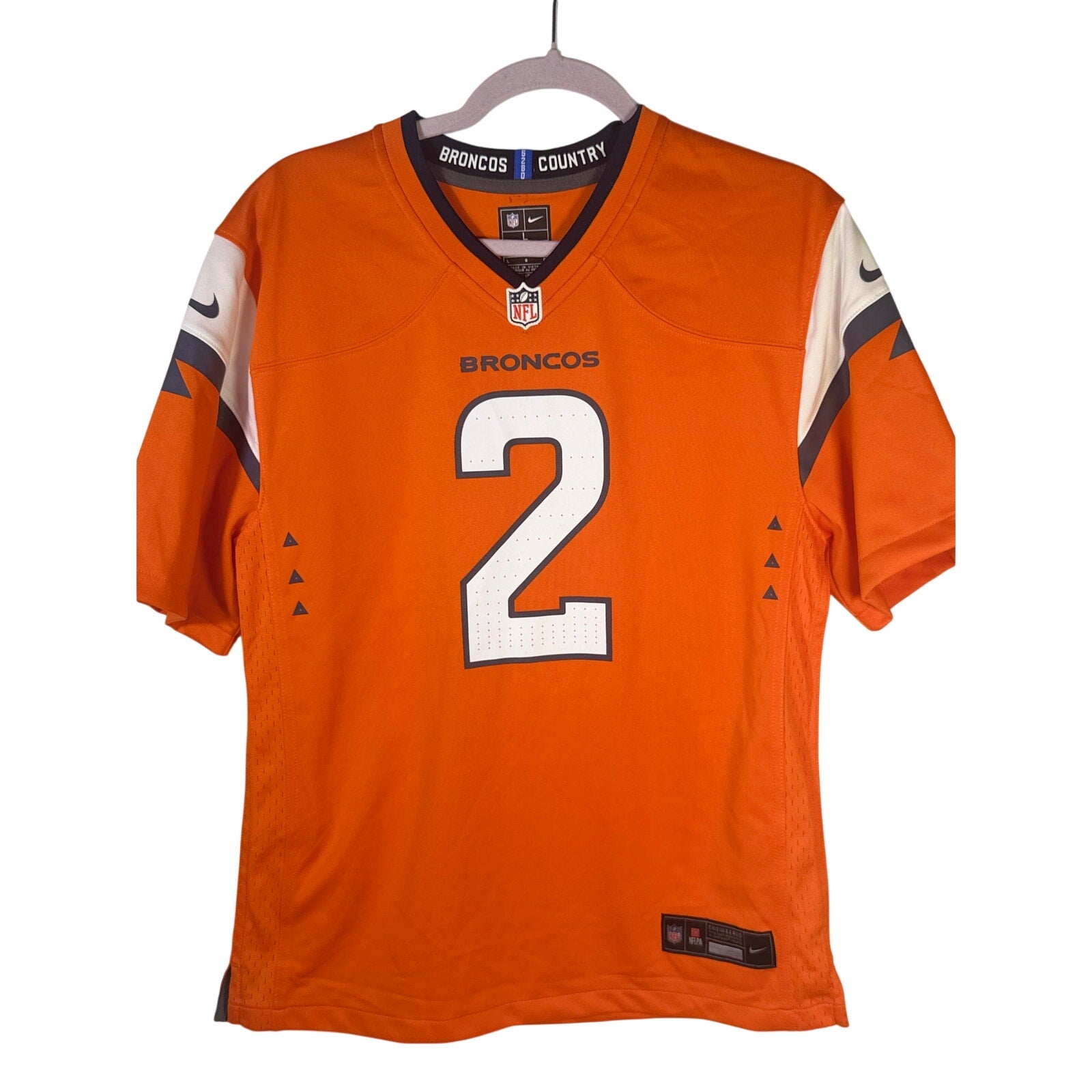 Nike youth Denver Broncos Patrick Surtain II #2 orange game jersey, size L, new with tags, front view