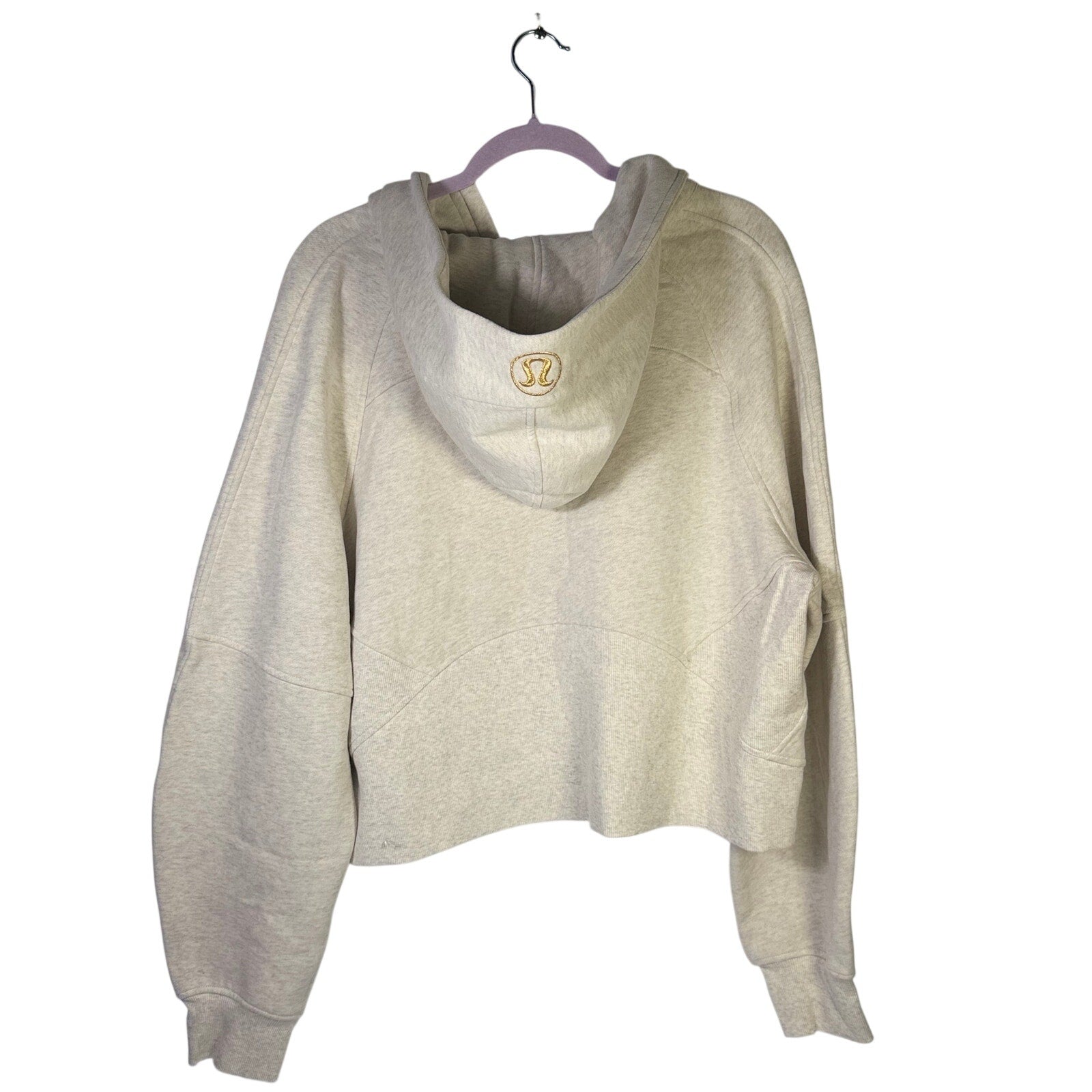 Lululemon Scuba oversized half-zip hoodie in heathered cream, XL/XXL size, showing the front view with the zip and relaxed fit.