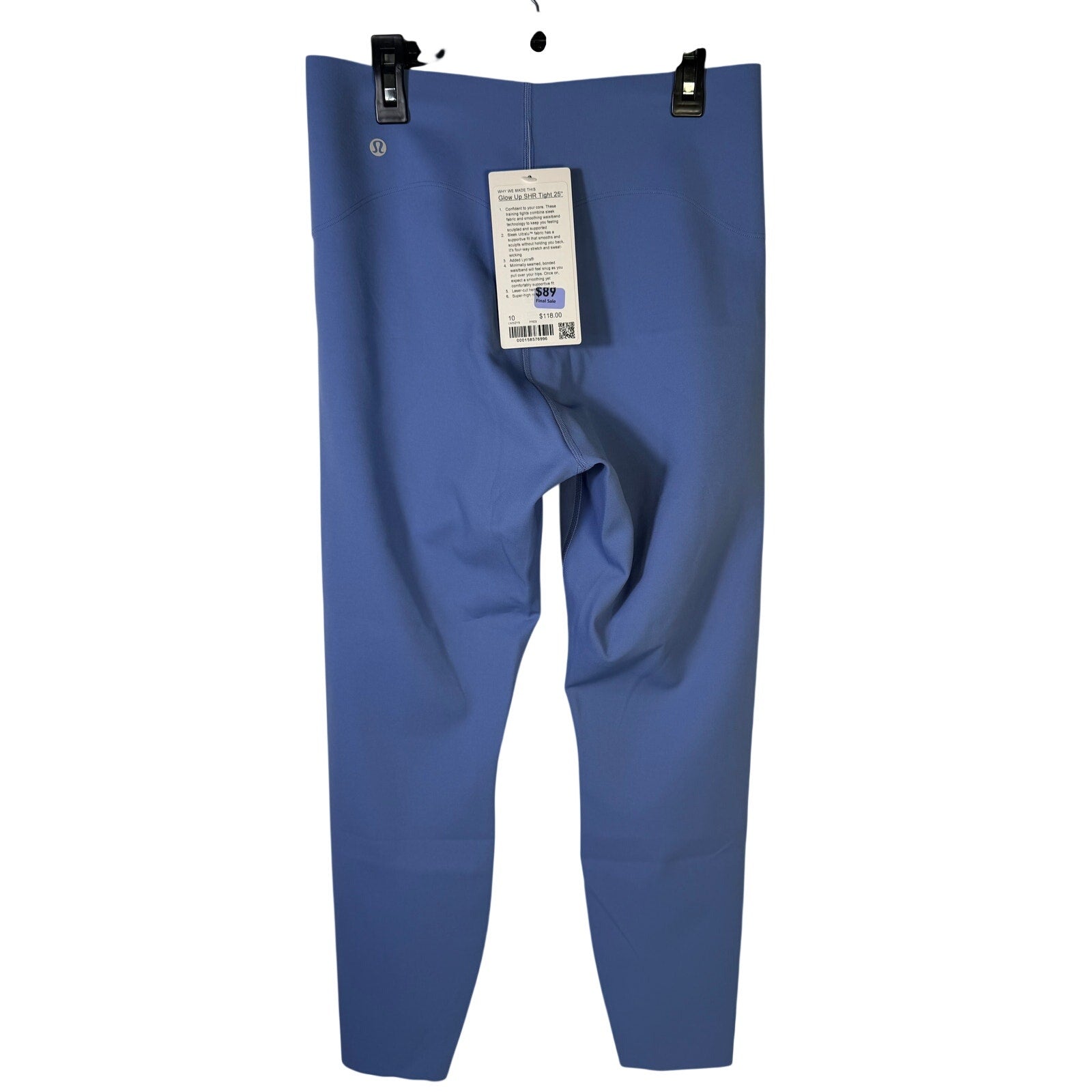 Lululemon Glow Up Super-High-Rise Leggings in Prep Blue, size 10, with a fitted style and 25-inch length.